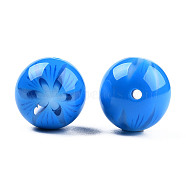 Flower Opaque Resin Beads, Round, Dodger Blue, 20x19mm, Hole: 2mm(RESI-T054-001F)