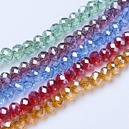 Electroplate Glass Beads Strands, Pearl Luster Plated, Faceted, Rondelle, Mixed Color, 6x5mm, Hole: 1mm, about 85~88pcs/strand, 16.1~16.5 inch(41~42cm)(EGLA-A034-T6mm-A)