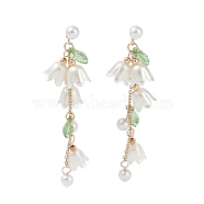 Flower Plastic Imitation Pearl Dangle Stud Earrings, Golden Alloy Chains Tassel Earrings, White, Small, 24~90mm(PW23031771066)