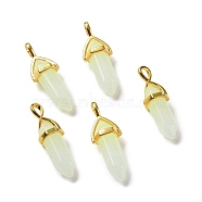 Luminous/Glow Bullet Glass Pointed Pendants, with Golden Tone Brass Findings, Lead Free and Cadmium Free, Light Cyan, 28~29.5x9~9.5x8mm, Hole: 4.5x3mm(GLAA-K058-01G-01)