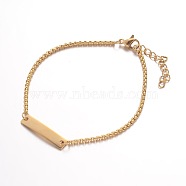 304 Stainless Steel ID Bracelets, Rectangle, with Box Chains and Lobster Clasps, Golden, 7-1/4 inch(185mm), 2mm(X-BJEW-K136-01G)