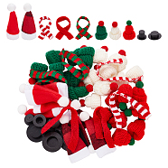 80Pcs 10 Style Christmas Theme Wine Bottle Cover Sets, Including Woolen Hats, Plastic Cap and Woolen Yarn Scarf, Mixed Color, 85x45x2~16mm, Inner Diameter: 27.5mm, 8pcs/style(AJEW-AR0001-65)