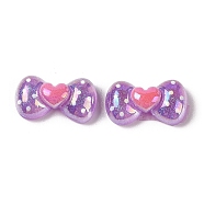 Glitter Plated Resin Cabochons, Bowknot, Medium Purple, 13x24x8.5mm(RESI-H163-09A)