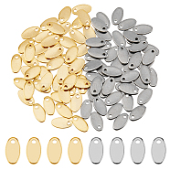 100Pcs 2 Colors 304 Stainless Steel Charms, Stamping Blank Tag, Oval, Golden & Stainless Steel Color, 9x5x1mm, Hole: 1.2mm, 50pcs/color(STAS-DC0015-78)