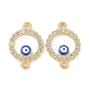 Alloy Blue Enamel Evil Eye Connector Charms, Crystal Rhinestone Links, Golden, Ring, 24x17x3mm, Hole: 2mm(ENAM-S003-03E)