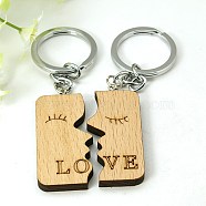 Romantic Gifts Ideas for Valentines Day Wood Hers & His Keychain, with Iron Findings, Rectangle, Camel, 99mm(X-KEYC-E006-20)