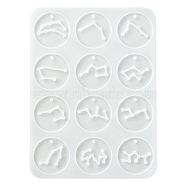 Twelve Constellations Round Pendants Silicone Molds, Resin Casting Molds, for UV Resin, Epoxy Resin Jewelry Making, White, 135x99x3.5mm, Hole: 2mm, Inner Diameter: 28mm(DIY-YW0006-29)