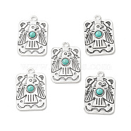 Synthetic Turquoise Pendants, with Alloy Findings, Rectangle Charms with Crow, Antique Silver, 40x26x5mm, Hole: 3.7mm(FIND-TADZ0001-07AS)