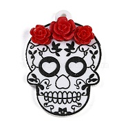 Halloween Theme Opaque Pendant, Rose Skull, Black, 38x26.5x7mm, Hole: 2mm(MACR-D036-04B)