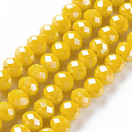 Electroplate Glass Beads Strands, Pearl Luster Plated, Faceted, Rondelle, Yellow, 4x3mm, Hole: 0.4mm, about 130pcs/strand, 16.54 inch(42cm)(X-EGLA-A034-P4mm-A07)