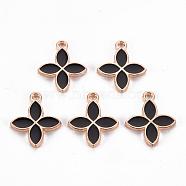 Alloy Pendants, Cadmium Free & Lead Free, with Enamel, Flower, Light Gold, Black, 18x15.5x2mm, Hole: 1.5mm(ENAM-S115-062D)