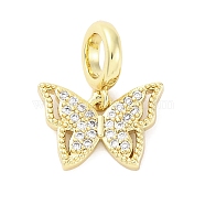 Brass Micro Pave Cubic Zirconia European Dangle Charms, Butterfly, Large Hole Pendants, Real 16K Gold Plated, 16.5mm, Hole: 4.2mm(KK-D325-21G-03)