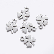 304 Stainless Steel Charms, Clover, Stainless Steel Color, 10.5x8x1mm, Hole: 1.2mm(STAS-F159-74P)