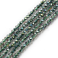 Electroplate Glass Beads Strands, Full Rainbow Plated, Faceted, Rondelle, Sea Green, 2~2.3x1.7~1.9mm, Hole: 0.3mm, about 208~214pcs/strand, 14.06~14.33''(35.7~36.4cm)(EGLA-F149-FR-10)