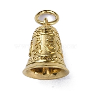 Ion Plating(IP) 304 Stainless Steel Pendants, with Jump Ring, Bell with Ohm/Aum Charm, Antique Golden, 18x14.5mm, Hole: 5.5mm(STAS-D097-13AG)