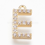 Brass Letter Pendants, with Cubic Zirconia, Lead Free & Cadmium Free & Nickel Free, Long-Lasting Plated, Golden, Letter.E, 15x7x2mm, Hole: 1.2mm(KK-P150-03G-E)