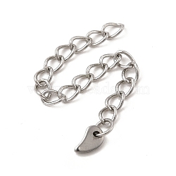 304 Stainless Steel Curb Chain Extenders, End Chains with 201 Stainless Steel Teardrop Chain Tab, Stainless Steel Color, 55mm(STAS-P320-01P)