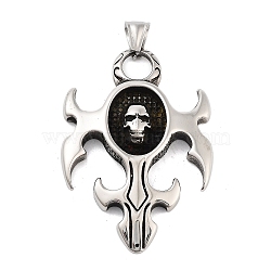 Retro 304 Stainless Steel Big Pendants, Antique Silver, Skull Theme, Cross, 57.5x39x7mm, Hole: 4x9.5mm(STAS-I205-38AS-02)