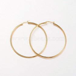 304 Stainless Steel Hoop Earrings, Hypoallergenic Earrings Ion Plating(IP), Ring Shape, Real 18K Gold Plated, 60x2mm, 12 Gauge, Pin: 1x0.7mm(X-EJEW-N0016-11G-J)
