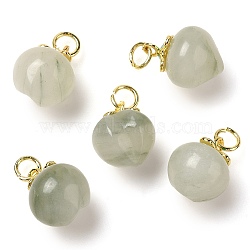 Natural Jade Fruit Pendants, Peach Charms with Metal Enamel Leaf, Golden, 15.5x11.5mm, Hole: 3.5mm(G-P550-24G)