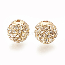 Alloy Bead, with Rhinestone, Round, Crystal, Golden, 9.5x9.5mm, Hole: 1.5mm(PALLOY-S066-01C)