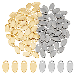 100Pcs 2 Colors 304 Stainless Steel Charms, Stamping Blank Tag, Oval, Golden & Stainless Steel Color, 9x5x1mm, Hole: 1.2mm, 50pcs/color(STAS-DC0015-78)