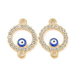 Alloy Blue Enamel Evil Eye Connector Charms, Crystal Rhinestone Links, Golden, Ring, 24x17x3mm, Hole: 2mm(ENAM-S003-03E)