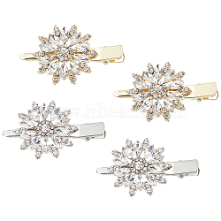 2 Pairs 2 Colors Flower Shaped Alloy Rhinestone Alligator Hair Clips, Hair Accessories for Woman Girls, Platinum & Golden, 36x60x13mm, 1 pair/color(PHAR-GO0001-05)