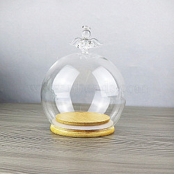 Angel Glass Dome Cover, Decorative Display Case, Cloche Bell Jar Terrarium with Wood Base, for DIY Preserved Flower Gift, Clear, 120mm(WG40844-01)