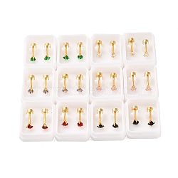 Square Glass Ear Fake Plugs, 304 Stainless Steel Piercing Stud Screw Earrings for Women, Golden, Clear, 3x3mm, Pin: 1mm(EJEW-H105-24G-A)