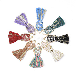 Cotton Thread Tassel Big Pendant Decorations, with Metallic Cord and Alloy Findings, Long-Lasting Plated, Fish, Mixed Color, 59~62x20~30x5mm, Hole: 2mm(FIND-R082-M)