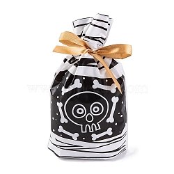 50Pcs Rectangle Halloween Candy Plastic Bags, Skull Printed Candy Drawstring Bags, White, 23.2x14.9x0.05cm(ABAG-U001-01I)