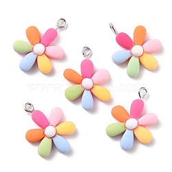 PandaHall Elite Opaque Resin Pendants, with Platinum Iron Loops, Flower Charm, Colorful, 28x19x6.5mm, Hole: 2mm, 30pcs/box(RESI-PH0001-83)