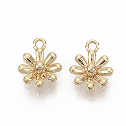 Brass Charms, Nickel Free, Flower, Real 18K Gold Plated, 8.5x7x2.5mm, Hole: 1mm(X-KK-T050-28G-NF)