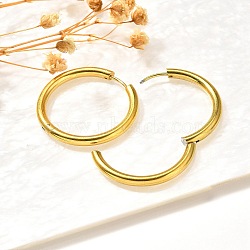 304 Stainless Steel Hoop Earrings for Women, Ion Plating(IP), Real 14K Gold Plated, 30x3mm(EJEW-M068-15D-G)