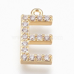 Brass Letter Pendants, with Cubic Zirconia, Lead Free & Cadmium Free & Nickel Free, Long-Lasting Plated, Golden, Letter.E, 15x7x2mm, Hole: 1.2mm(KK-P150-03G-E)