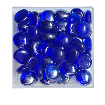 Transparent Glass Cabochons, Half Round/Dome, Mosaic Tiles for Arts DIY Crafts, Blue, 13~18x8mm, about 179~192pcs/551g