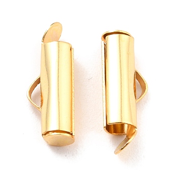 304 Stainless Steel Slide On End Clasp Tubes, Slider End Caps, Real 18K Gold Plated, 16x6x4mm, Hole: 3x1mm, Inner Diameter: 3mm