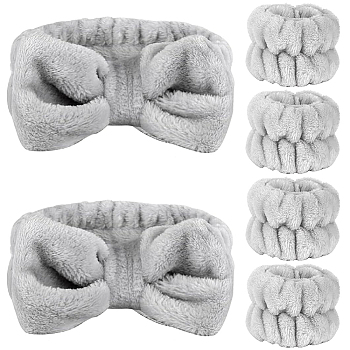 Multi-functional Hair Accessories Set for Women, Coral Fleece Headband & Bracelet, Bowknot, Gray, 400x55~75x9~24mm, about 3Pcs/Set