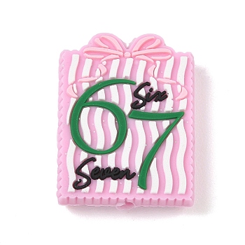 Number 6 7 Theme Cartoon Silicone Beads, Focal Beads, Square with Bowknot, Pink, 29.5x23x7mm, Hole: 2.7mm