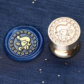 Golden Tone Round Wax Seal Brass Stamp Heads, for Wax Seal Stamp, Mini-Twelve Constellations Series, Virgo, 15x15mm, Hole: 7mm