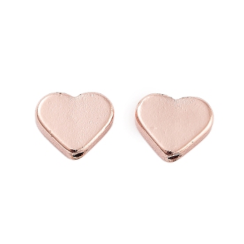 Rack Plating Brass Beads, Long-Lasting Plated, Cadmium Free & Lead Free, Heart, Rose Gold, 6.5x8x2.5mm, Hole: 1mm