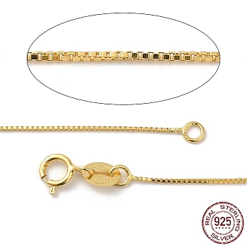 925 Sterling Silver Box Chain Necklaces, with Spring Ring Clasps, with 925 Stamp, Golden, 18 inch(45cm), 0.65mm