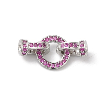 Rack Plating Brass Micro Pave Orchid Cubic Zirconia Fold Over Clasps, Cadmium Free & Lead Free, Long-Lasting Plated, Platinum, 22mm, Hole: 3mm