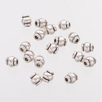 Barrel Tibetan Silver Spacer Beads, Lead Free & Cadmium Free, Antique Silver, about 4.5mm long, Hole: about 1mm