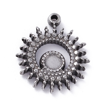 304 Stainless Steel Pendant Cabochons Settings, Sun, Stainless Steel Color, Tray: 3mm, 16x14x2mm, Hole: 1mm