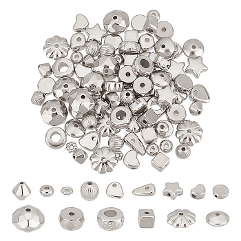 Elite 70PCS 14Style CCB Plastic Beads, Platinum, 4~10x4~10x1~7mm, Hole: 1.2~3.6mm