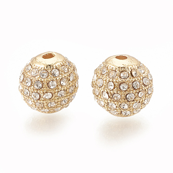 Alloy Bead, with Rhinestone, Round, Crystal, Golden, 9.5x9.5mm, Hole: 1.5mm