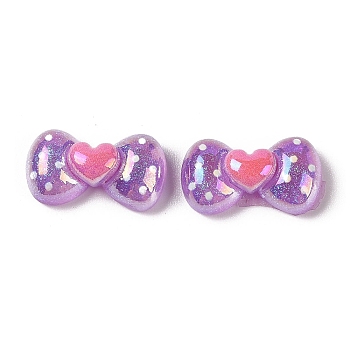 Glitter Plated Resin Cabochons, Bowknot, Medium Purple, 13x24x8.5mm