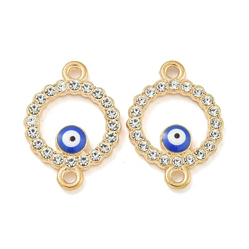 Alloy Blue Enamel Evil Eye Connector Charms, Crystal Rhinestone Links, Golden, Ring, 24x17x3mm, Hole: 2mm